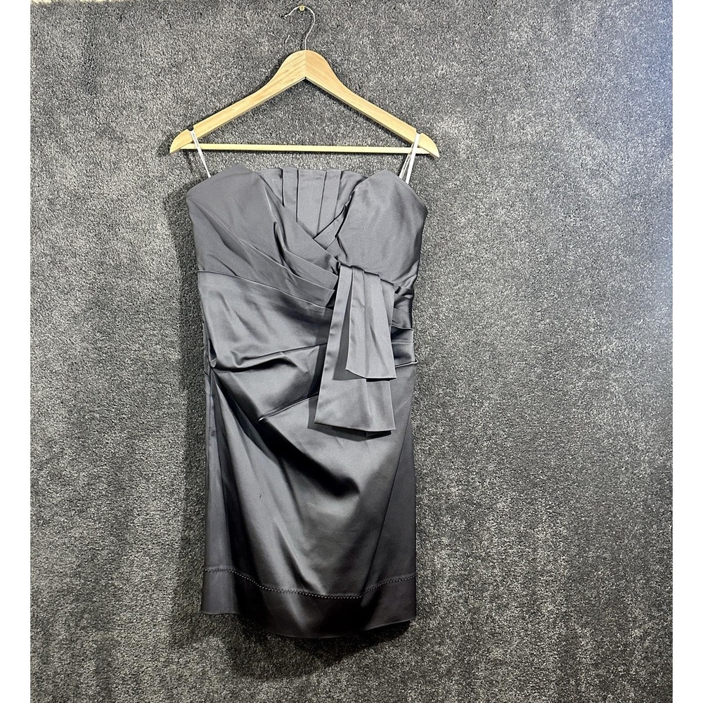Phoebe Couture Strapless Silver Satin Cocktail Dress Size 8